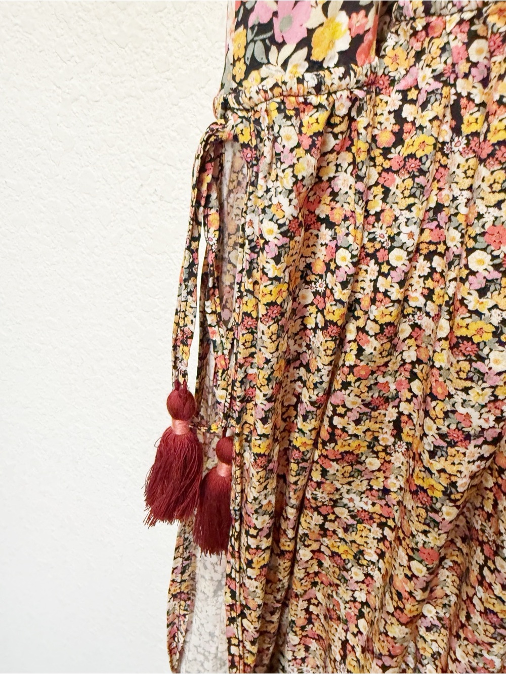 Anthropologie Maaji Alessa Maxi Dress Tassels Slits Floral Tie Back - Picture 9 of 10